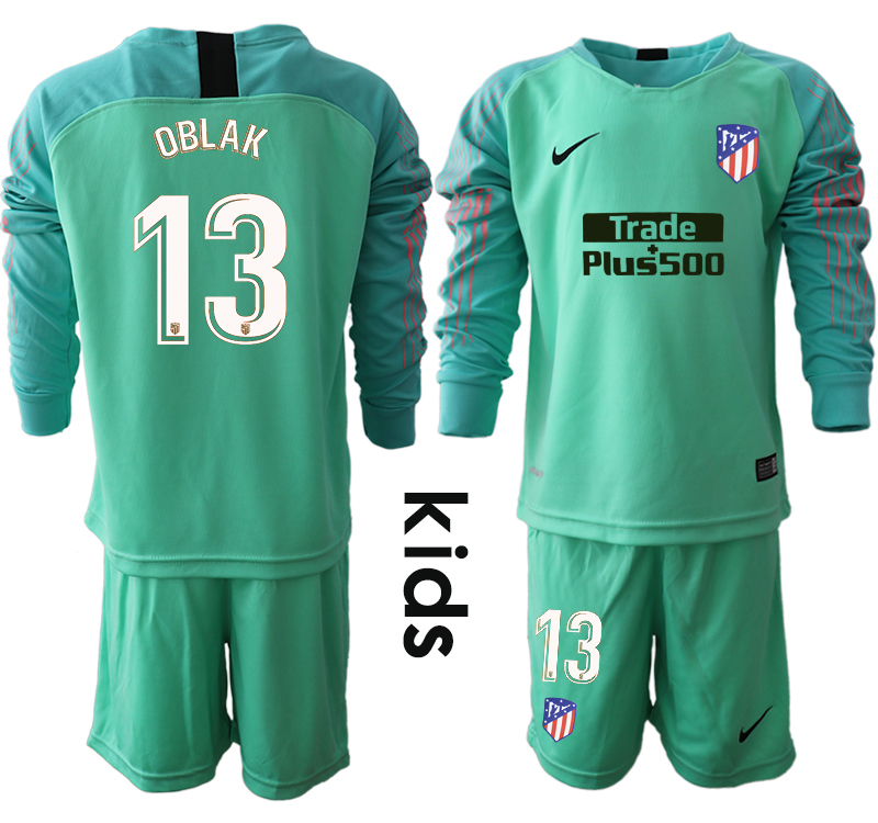 2018_2019 Club Atletico Madrid green goalkeeper long sleeve Youth #13 soccer jerseys